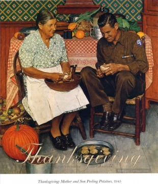 Norman Rockwell Painting - Acción de gracias madre e hijo pelando patatas 1945 Norman Rockwell